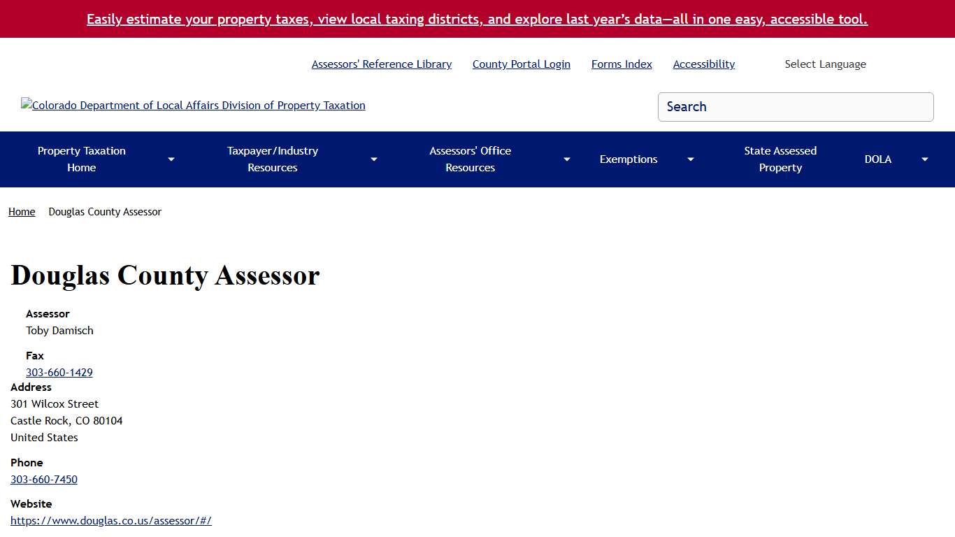 Douglas County Assessor Colorado Department of Local Affairs Division of Property Taxation